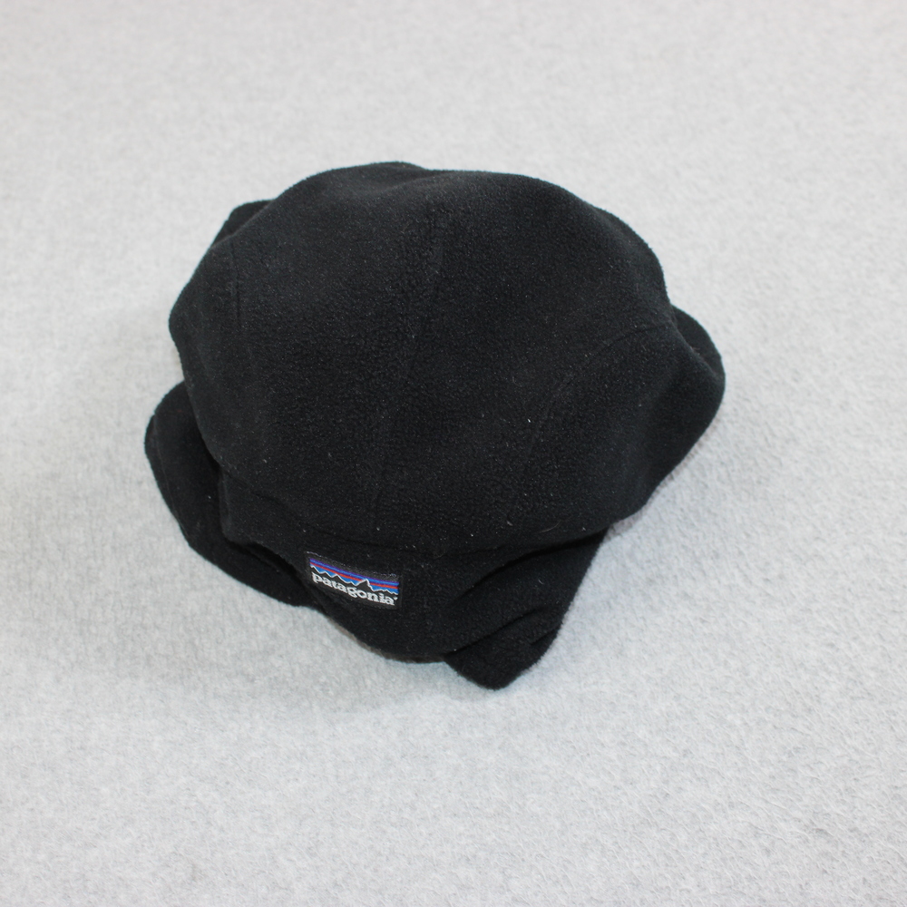 Vintage Patagonia Hat Men Medium Black Newsboy Flat Ear Flap Winter Outdoor Hike